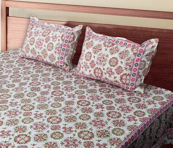 Pink_Cotton_Heritage_Lattice_Double_Bedsheet_With_Pillow_Cover_120X120_Cm